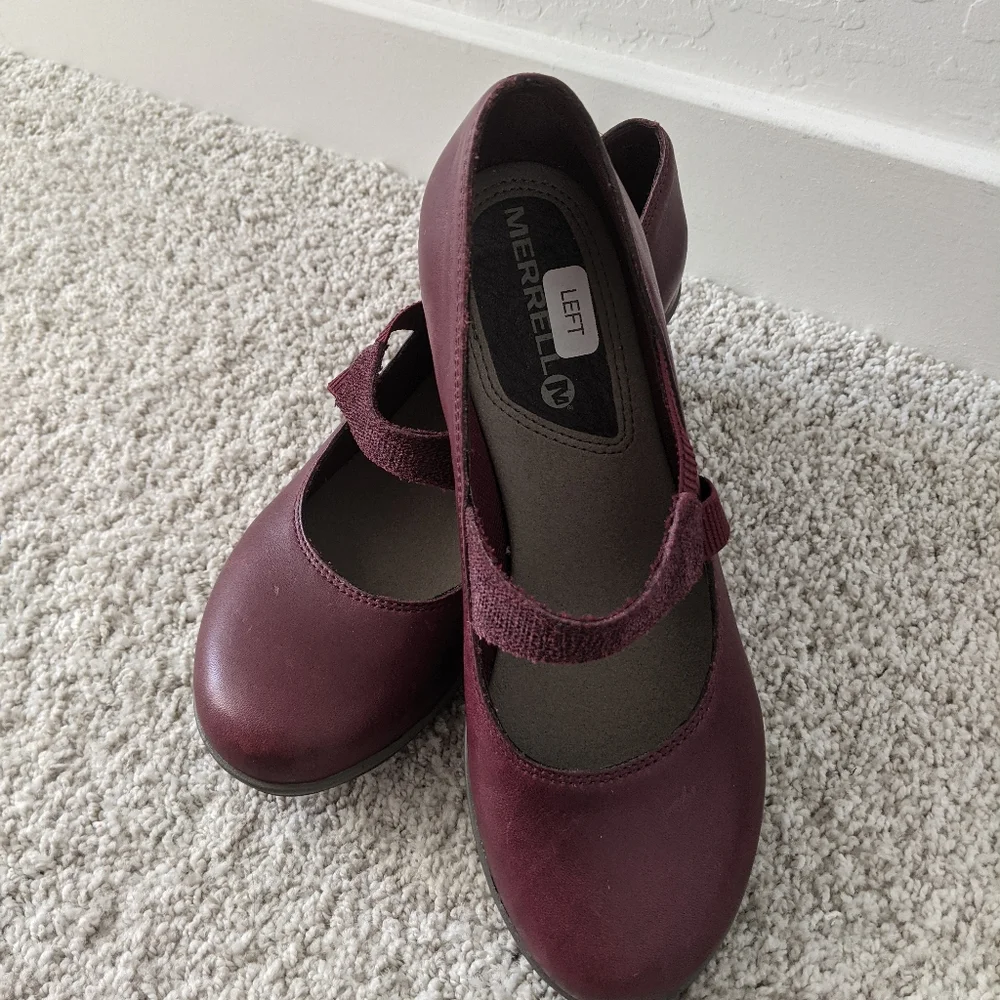 Women's Mary Jane‎ Distressed Leather Slip Resistant Chunky Heel Shoes Size 6.5